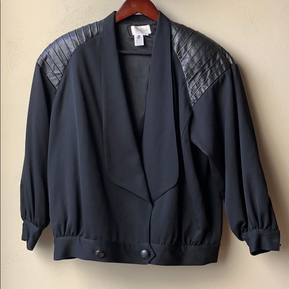 Vintage Jenna Wool & Leather Jacket | Blazer Black
